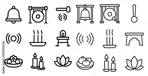 Relaxation and meditation line icons set – outline, calm, spa and wellness symbols
