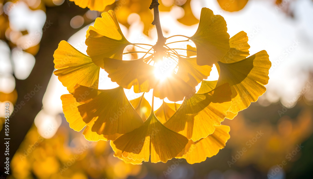 custom made wallpaper toronto digitalA close-up of vibrant ginkgo leaves illuminated by sunlight.