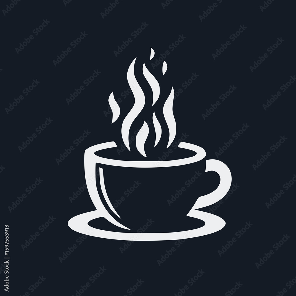 Obraz premium Black silhouette of a steaming cup of coffee, minimal vector
