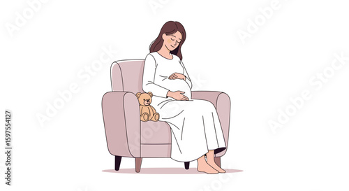 Expecting mother resting comfortably in a chair feeling contentment and peace during pregnancy