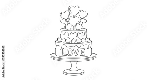 Beautiful multi tiered wedding cake with love heart decorations
