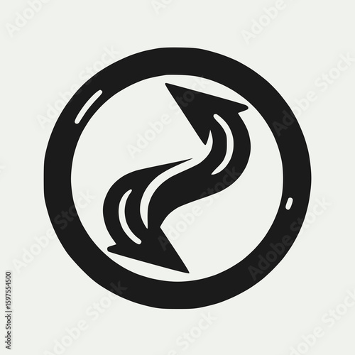 Black curved arrow turning in a clockwise loop flat design