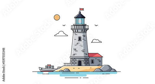 Coastal beacon guiding ships safely through ocean waters toward safe harbor