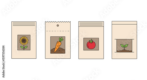 High quality seed packets featuring vibrant garden vegetables and flowers