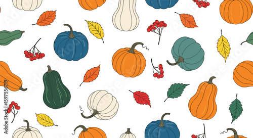 Autumn harvest pumpkins gourds fall seasonal foliage pattern
