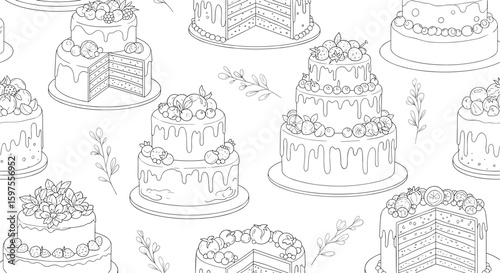 Artistic hand drawn multi tiered cakes with delicate floral embellishments collection