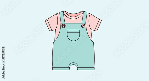 Charming two piece baby outfit with teal overalls and pink tee perfect for playtime and daily wear