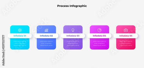 Vibrant infographic with five gradient colored blocks and icons, perfect for illustrating steps, business processes, or data flow visually