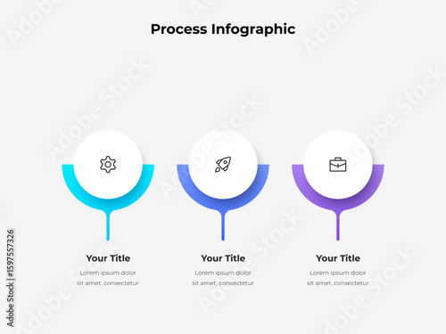 Modern infographic design showcasing three steps with icons and gradient colors, ideal for business, workflow, or process explanations