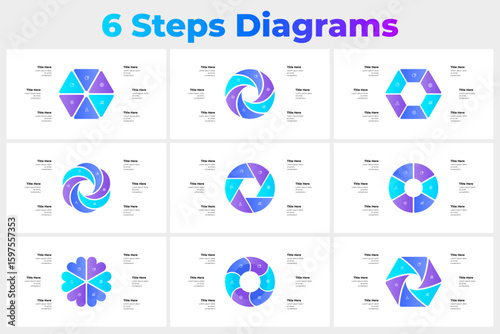 Set of modern infographic templates showcasing six step processes. Ideal for business planning, workflow visualization, and marketing presentations