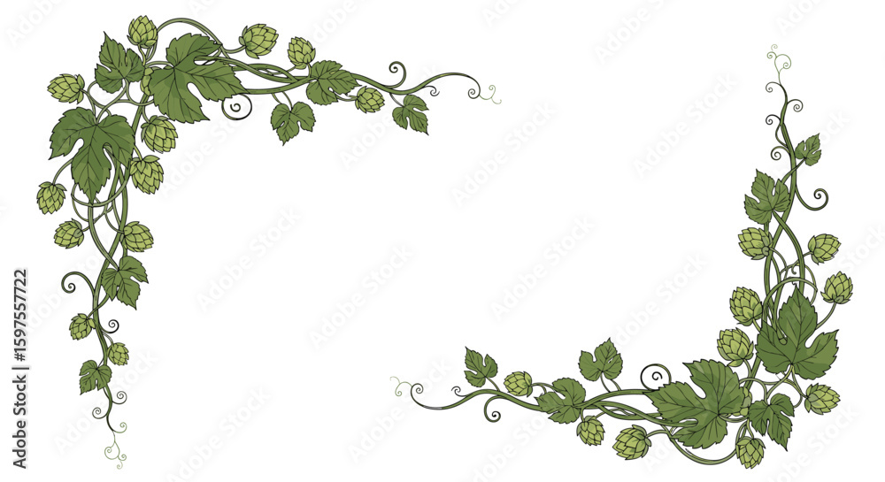 Decorative green leafy vine corner flourish ornaments for design and craft projects
