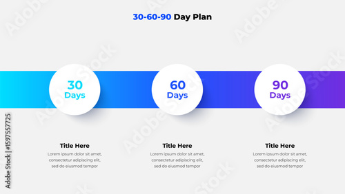 Vector infographic depicting a 30-60-90 day plan concept, ideal for business strategy, presentations, or planning documentation
