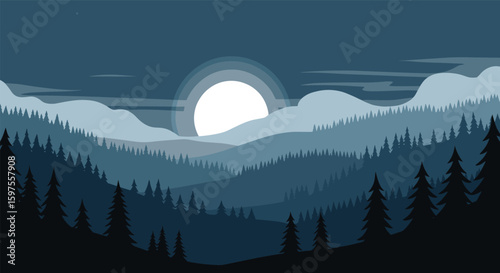 Enchanting pixel art forest landscape under the pale moon's gentle glow