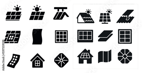 Solar energy silhouette icons set – renewable, eco-friendly, green power symbols