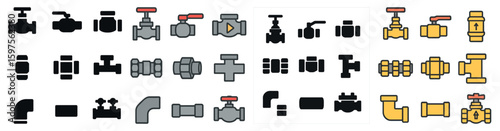 Plumbing and pipeline icons set – outline, linear, water supply graphics