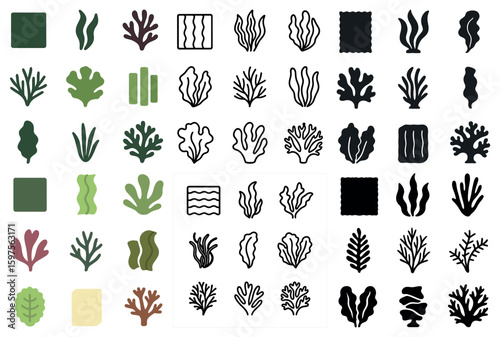 Nature and flora silhouette icons set – plant, greenery, botany symbols