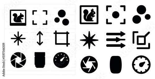 Photography and camera silhouette icons set – filled, solid, photo and lens symbols