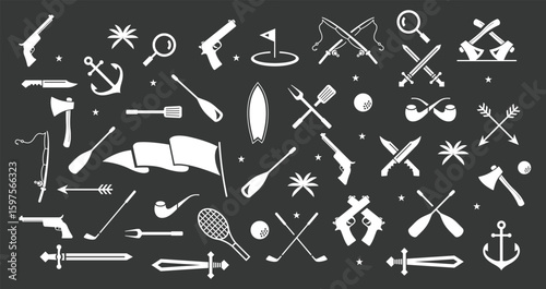 set of sports utensils A flat icon set featuring team sports graphics for web and app design