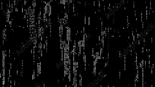 Abstract black and white gradient halftone square background with a digital data motion pattern. Seamless loop in monochrome technology style. Fit for tint, alpha, or overlay layer