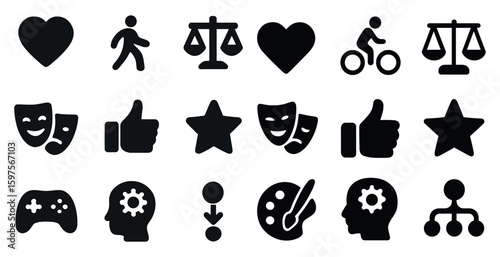 Basic solid icons set for everyday use – filled, silhouette, daily symbols and signs
