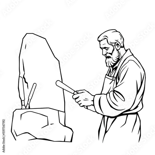 A sculptor selecting chisels for a new sandstone piece