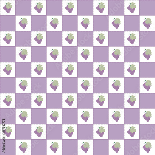 Tiny fruit-plaid seamless pattern with grapes
