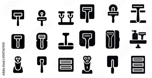 Shaving and grooming icons set – solid, filled, barber and hair styling symbols
