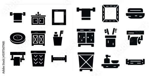Bathroom silhouette icons set – solid, filled, restroom and hygiene graphics