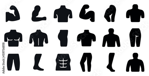 Fitness silhouette icons set for health, wellness, exercise and workout design
