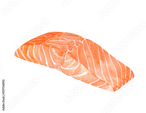 vibrant watercolor illustration of a salmon fillet, showcasing its natural texture and rich orange hue