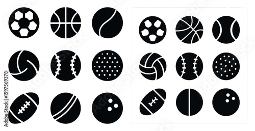 Sports silhouette icons set – flat, filled, athletics and recreational symbols