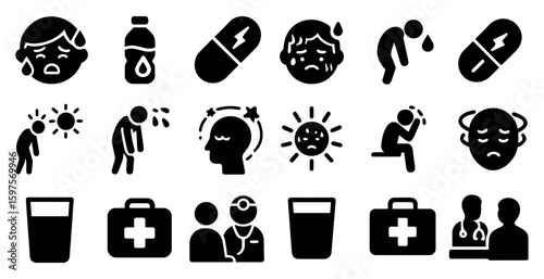 Health and medical solid icons set – filled, wellness, healthcare symbols