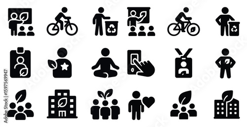 Eco-friendly solid icons set – green, sustainable, recycling symbols