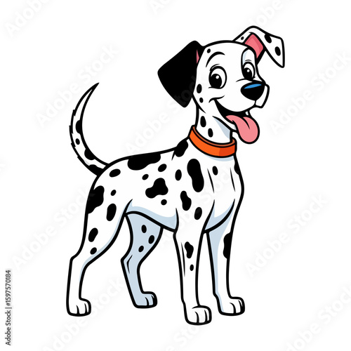 Dalmatian cartoon art, colored cartoon with line art and white background. AI generated image.