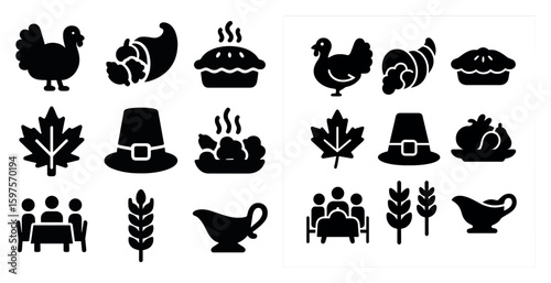 Thanksgiving silhouette icons set – autumn, harvest and festival graphics