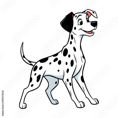 Dalmatian cartoon art, colored cartoon with line art and white background. AI generated image.