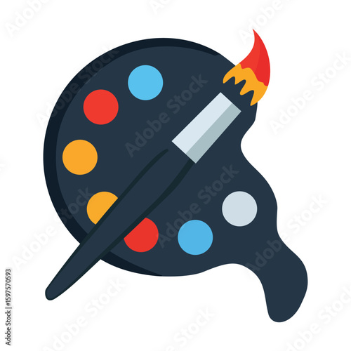 A painter's palette with vibrant colors and a brush, essential tools for artistic expression and creativity.
