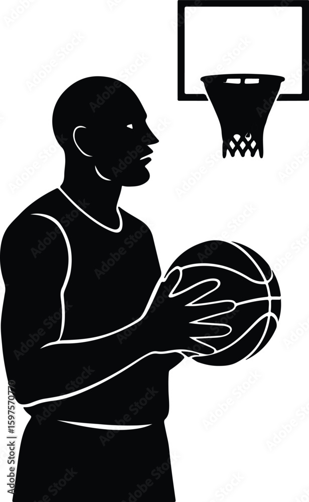 Fototapeta premium Silhouette basketball player preparing to shoot vector Illustrator