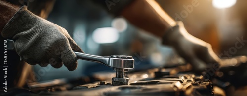 Wallpaper Mural The mechanic expertly uses a wrench to adjust the engine components. Torontodigital.ca