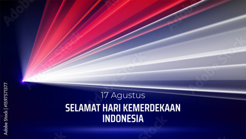 August 17, independence day indonesia. Indonesian flag laser light show. National holiday 17th of august. Happy independence day greetings card. Laser beams, dj light party. Vector illustration
