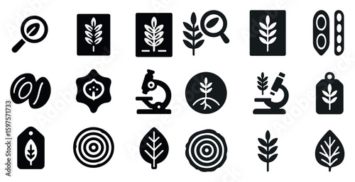 Agriculture and botany solid icons set – nature, farming, plant symbols