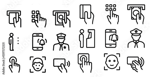 Security and access control line icons set – outline, linear, protection symbols