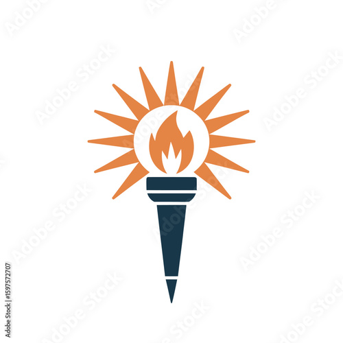 Torch with radiating sun and flame symbolizing knowledge inspiration and enlightenment