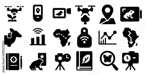 Wildlife and nature solid icons set – filled, animal and environment symbols