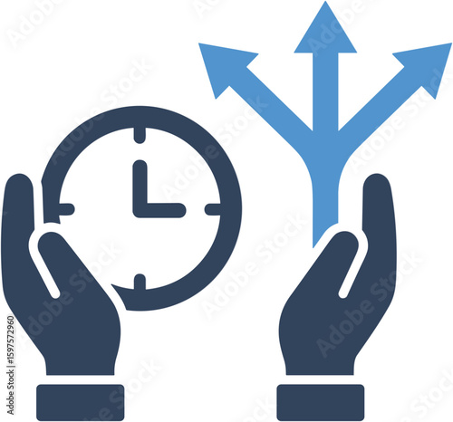 Express service hands holding clock with direction arrows icon