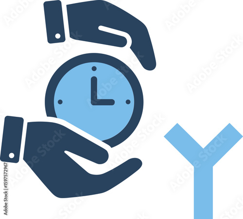 Express time saving service icon with hands and clock