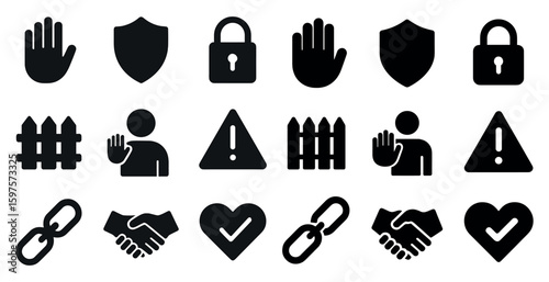 Security and privacy solid icons set – filled, protection, and access control symbols