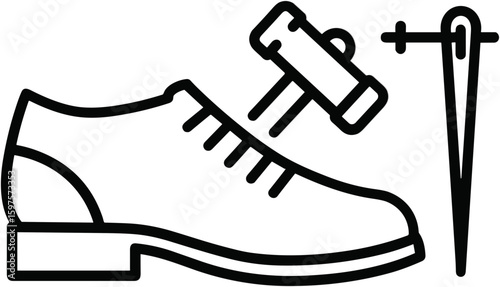 Shoe repair tools with mallet and needle in minimalist design  