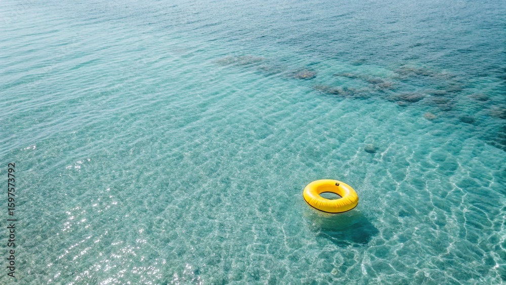 Naklejka premium Inflatable Ring on Flat Sea Surface from Aerial View