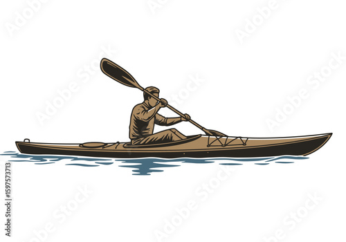 A man in a kayak paddles with a doublebladed paddle